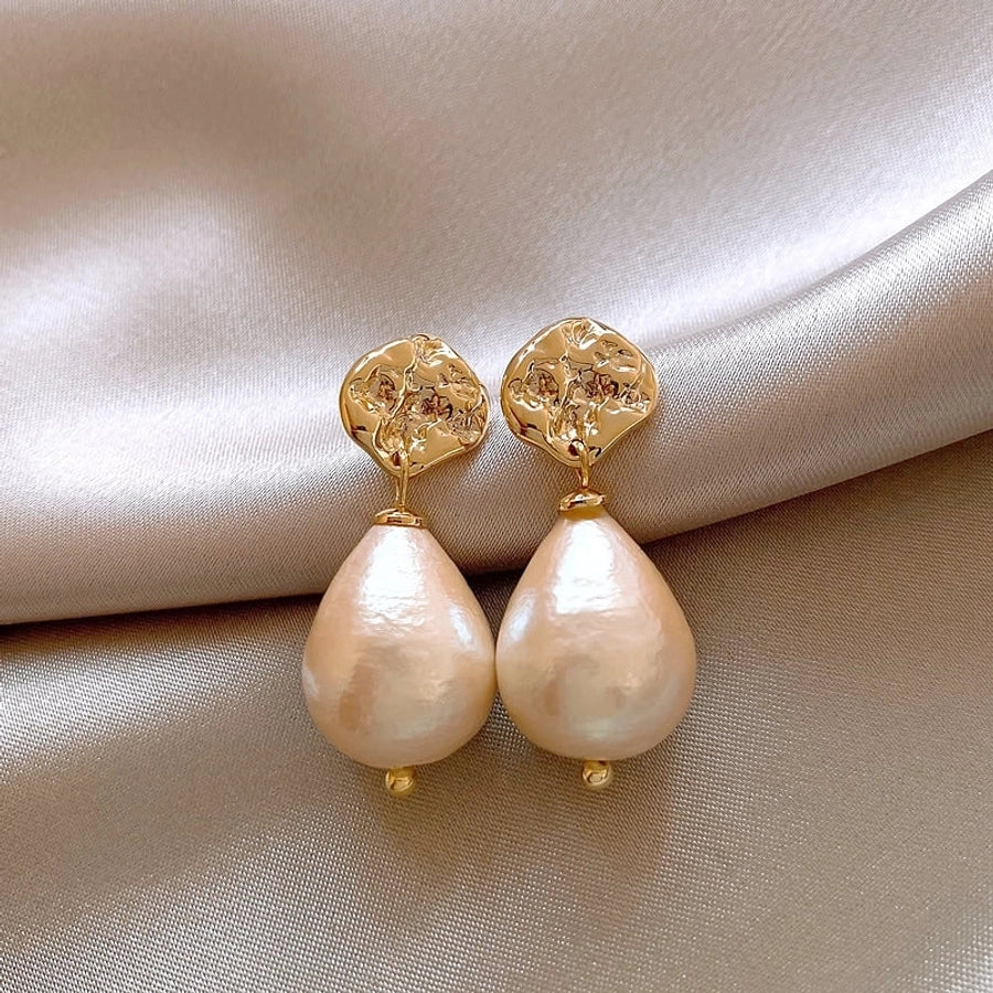 1 Pair Retro Water Droplets Plating Copper Imitation Pearl Zircon Drop Earrings