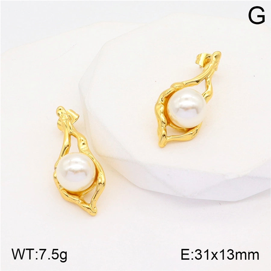 1 Pair Elegant Heart Shape Flower Shell Plating Three-dimensional Inlay 304 Stainless Steel Pearl Zircon 18K Gold Plated Ear Studs