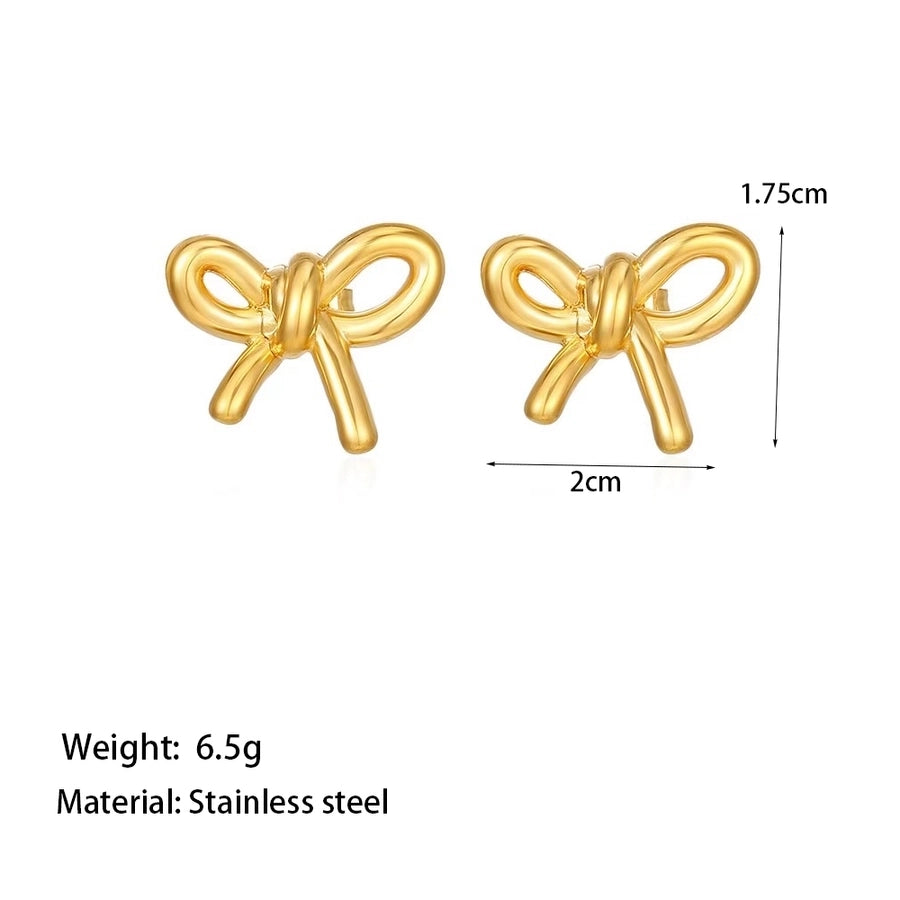 1 Pair Simple Style Bow Knot Shell Polishing Plating Inlay 304 Stainless Steel Pearl 18K Gold Plated Earrings Ear Studs