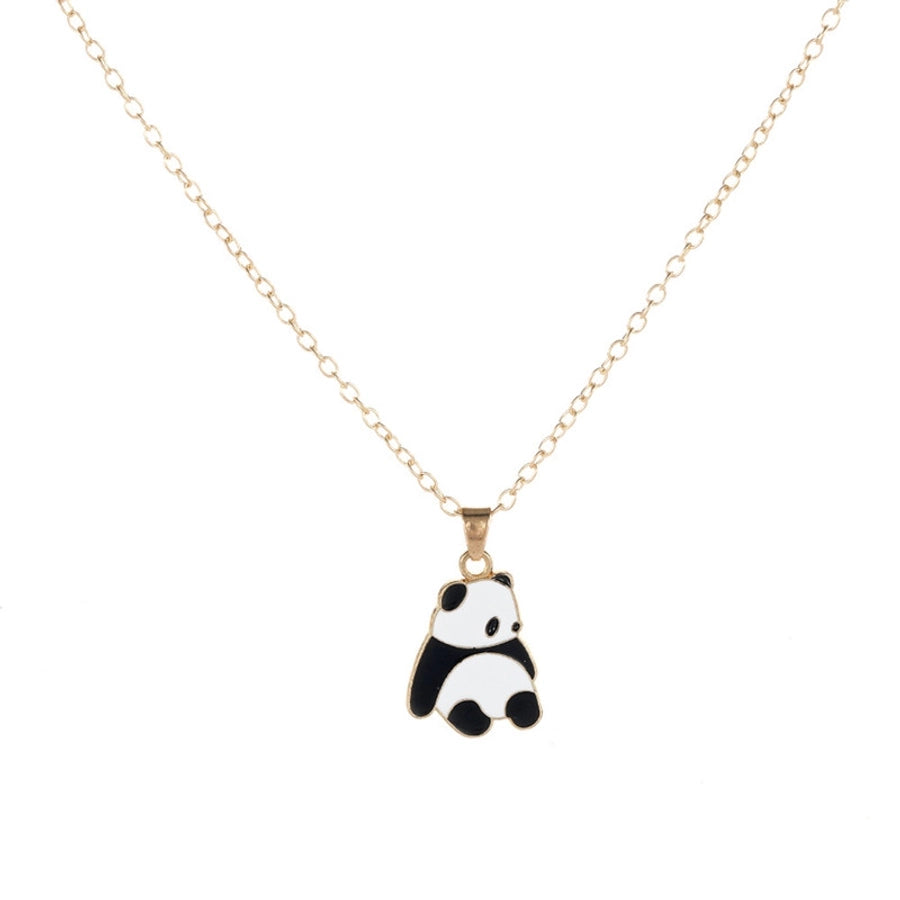 Cartoon Style Cute Panda K Gold Plated 201 Stainless Steel Zinc alloy  Pendant Necklace