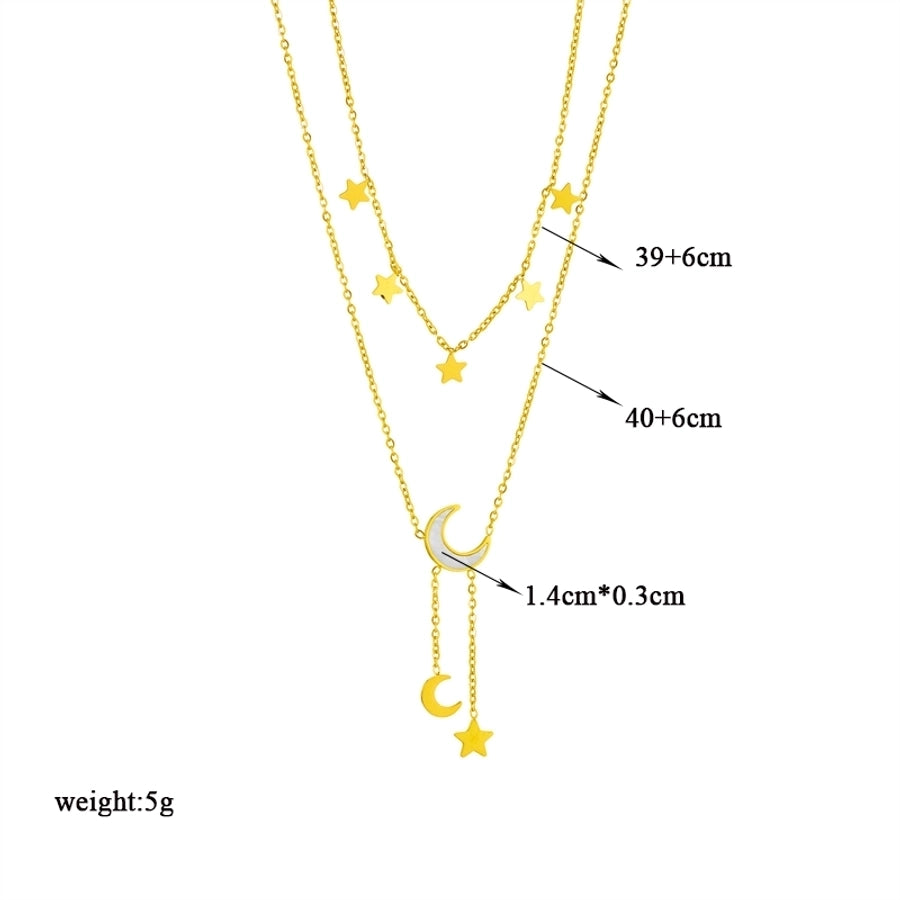 Jewelry Fashion Star Moon 304 Stainless Steel 18K Gold Plated Plating Stainless Steel Necklaces - CEJEW