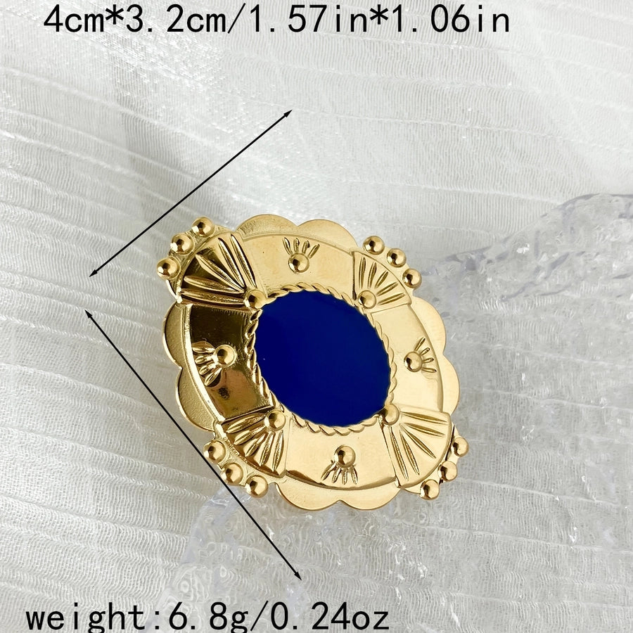 304 Stainless Steel Gold Plated Modern Style Sweet Asymmetrical Enamel Plating Round Water Droplets Turquoise Open Rings