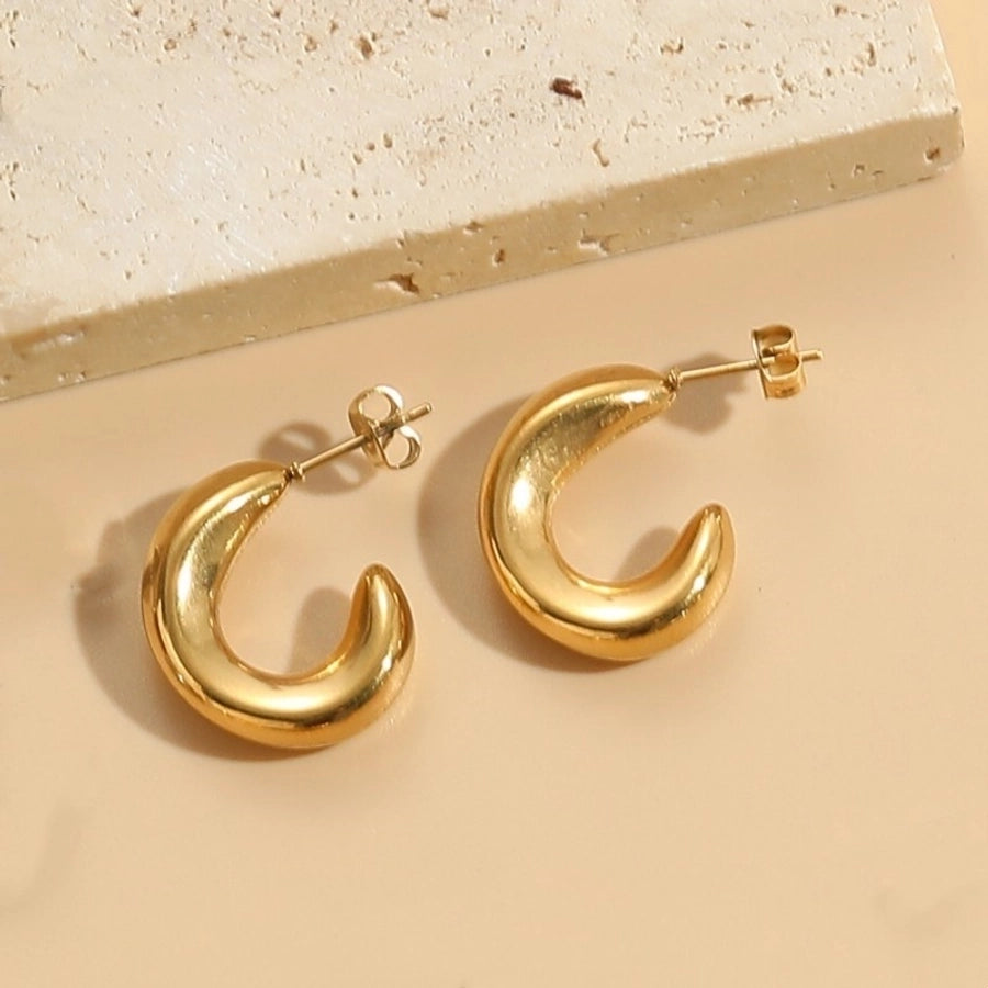 1 Pair Elegant Luxurious Classic Style C Shape Round Solid Color Plating 304 Stainless Steel Earrings