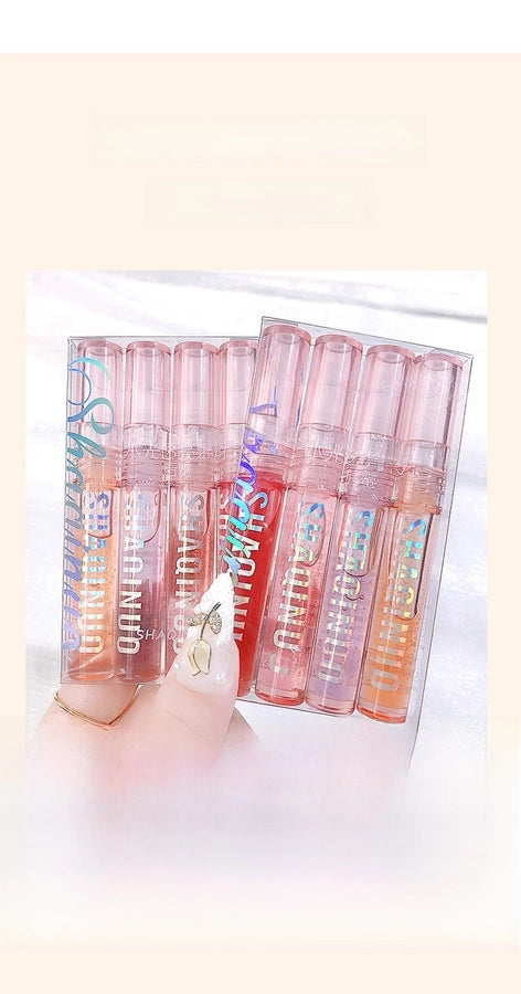 4-piece Gift Box Set Water Light Kiss Lip Gloss Moisturizing Lip Oil Transparent Glass Balm Student Lipstick Stacking