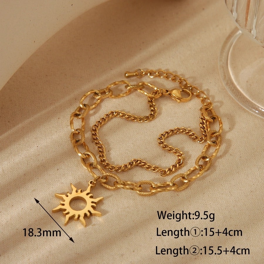 Marine Style Sun Anchor 304 Stainless Steel 18K Gold Plated Cuban Link Chain Curb Chain Bracelets In Bulk - CEJEW