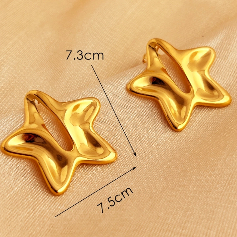 1 Pair Elegant Vacation Pentagram Polishing Plating 304 Stainless Steel 18K Gold Plated Ear Studs - CEJEW