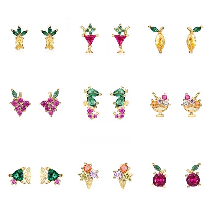 1 pair sweet simple style flower plating inlay copper zircon gold plated ear studs