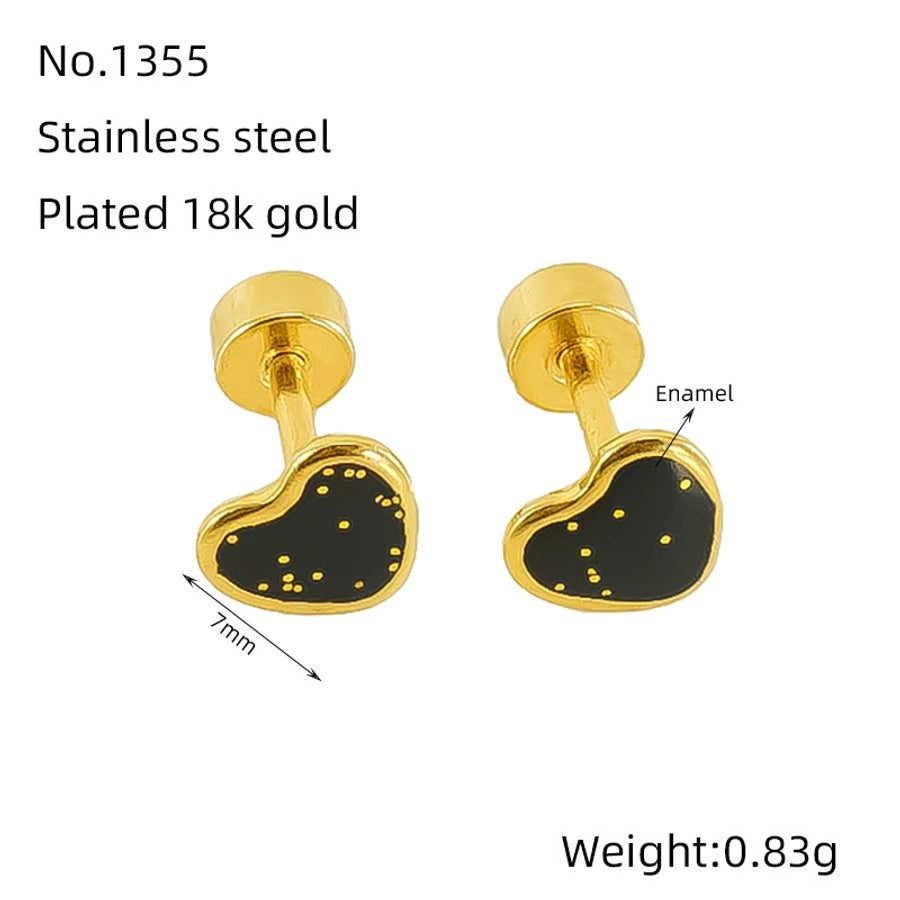 1 Pair Simple Style Heart Shape Enamel Plating Stainless Steel Ear Studs - CEJEW