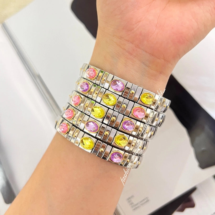 Rock Punk Shiny Geometric Titanium Steel Rhinestones Bangle In Bulk