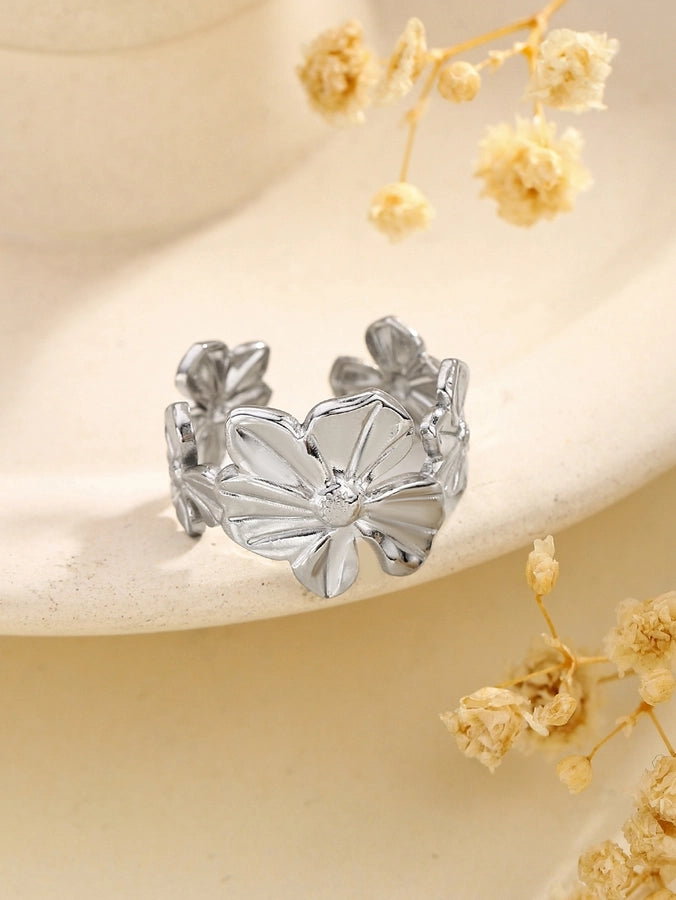 Jewelry Retro French Style Simple Style Heart Shape Flower Bow Knot Titanium Steel Open Rings