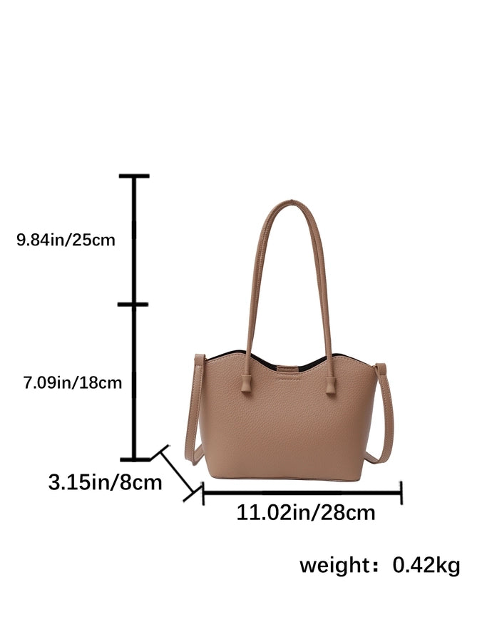 Women's Pu Leather Solid Color Classic Style Sewing Thread Dumpling Shape Zipper Tote Bag