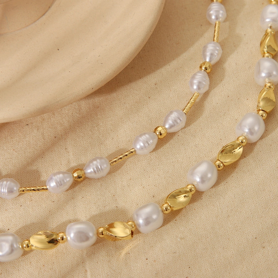 Jewelry Vintage Style Irregular Imitation Pearl Copper 18K Gold Plated Beaded Plating Necklace - CEJEW