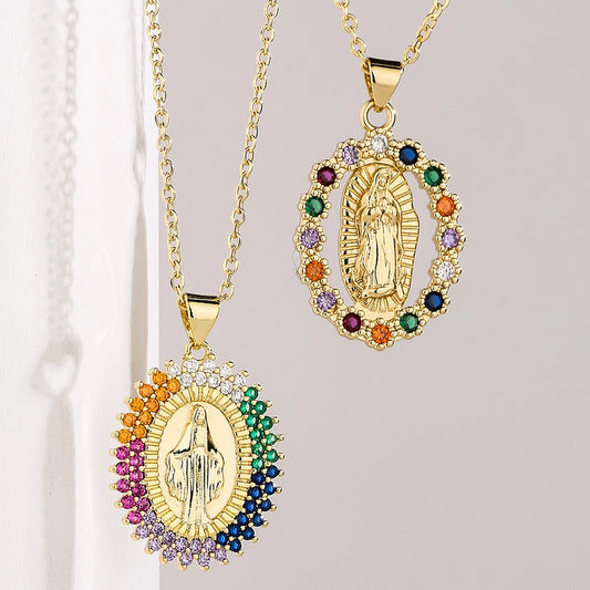 fashion virgin mary copper 18k gold plated zircon pendant necklace in bulk