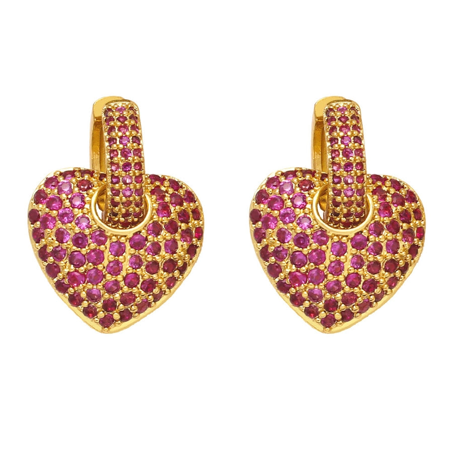 fashion micro-inlaid color heart-shaped zircon copper earrings