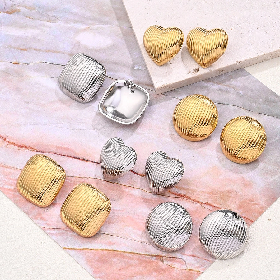 1 Pair/Package Casual Modern Style Simple Style Round Square Heart Shape Handmade Plating Metal 304 Stainless Steel 18K Gold Plated Ear Studs