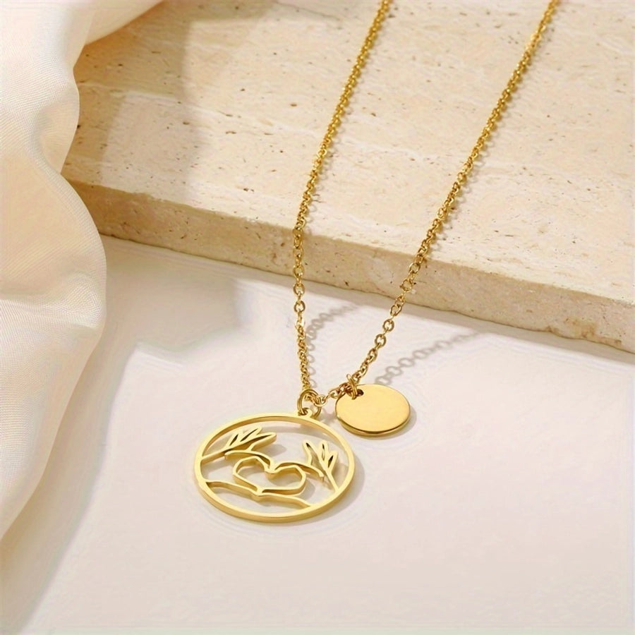 stainless steel retro simple style heart shape plating carving pendant necklace