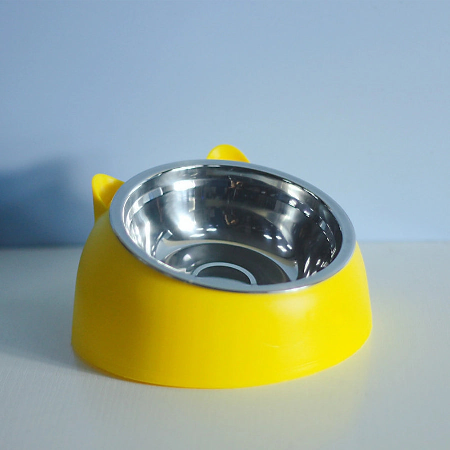 Stainless Steel Cat Dog Dual Bowl Slanted Mouth Protects Vertebras Pet Food Bowl Cat Supplies Trendy Double Neck Protection