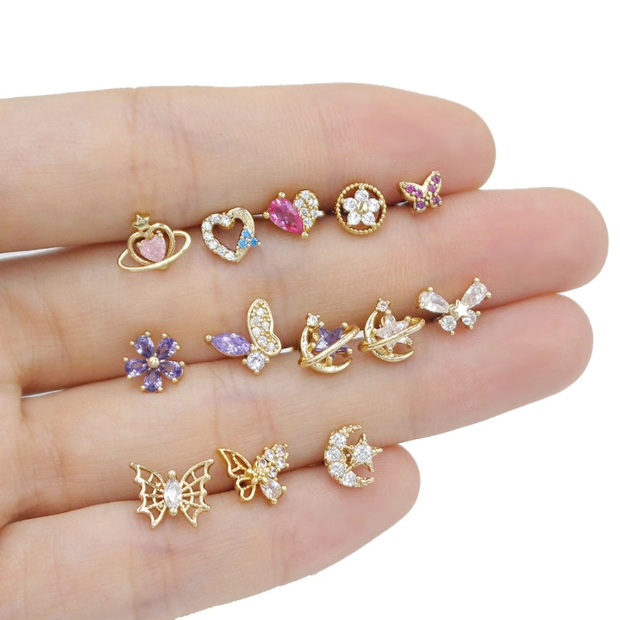 1 Piece Elegant Cute Luxurious Moon Heart Shape Butterfly Inlay 316 Stainless Steel  Copper Rhinestones Glass Zircon Gold Plated Cartilage earrings