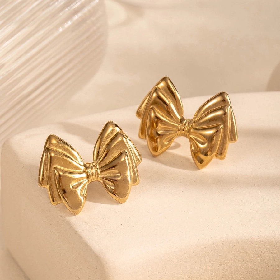 1 Pair Vintage Style French Style Simple Style Square Flower Bow Knot 304 Stainless Steel Ear Studs