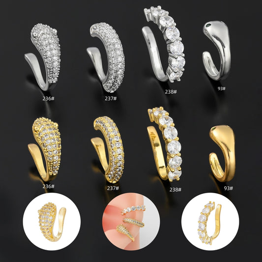 1 piece vintage style color block plating inlay copper zircon 18k gold plated silver plated ear cuffs - CEJEW