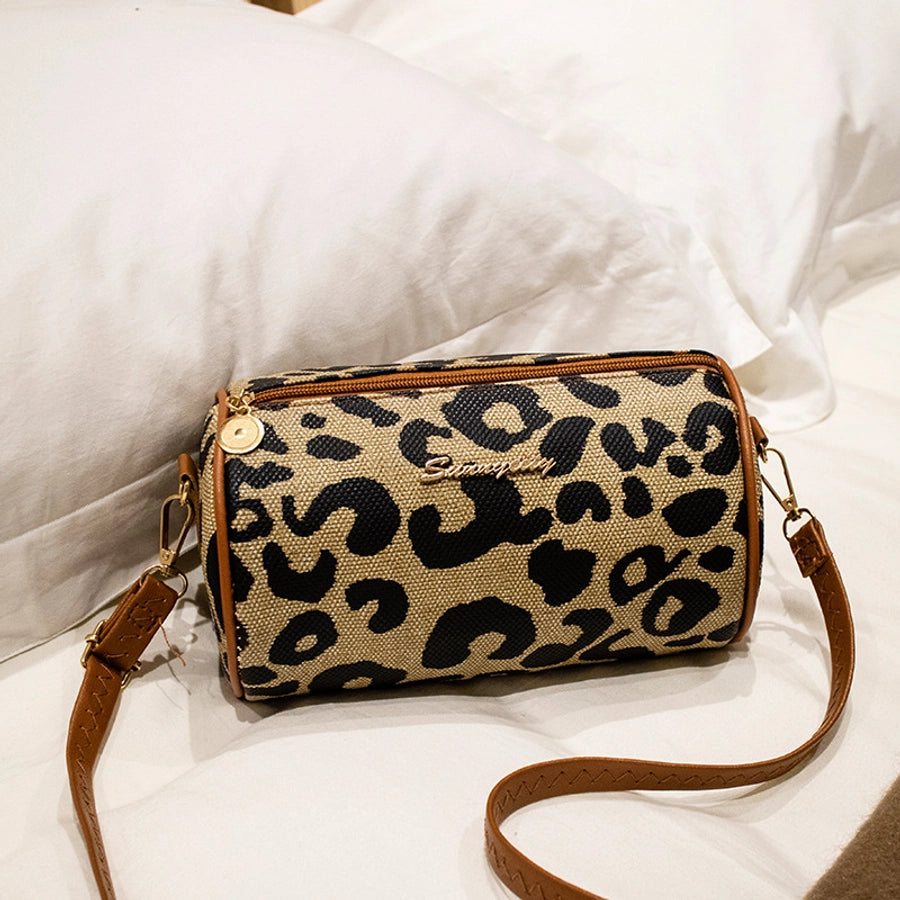 Women's Medium Pu Leather Leopard Elegant Preppy Style Cylindrical Zipper Crossbody Bag