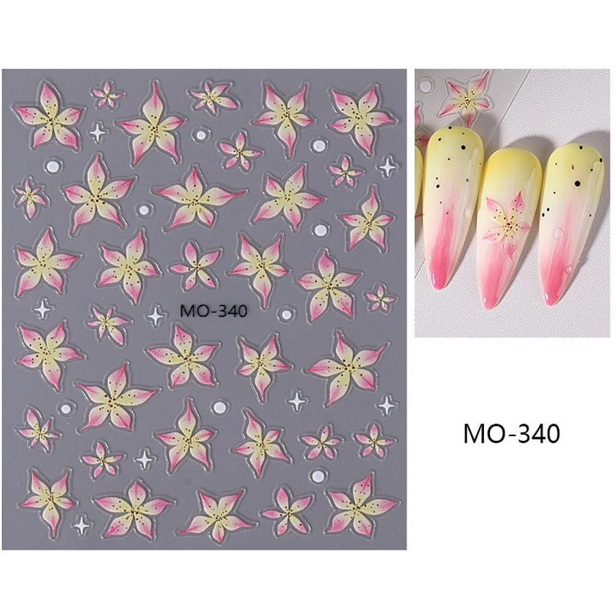 Net red hot nail art stickers  5D relief three-dimensional ice lily pink girl heart summer nail stickers