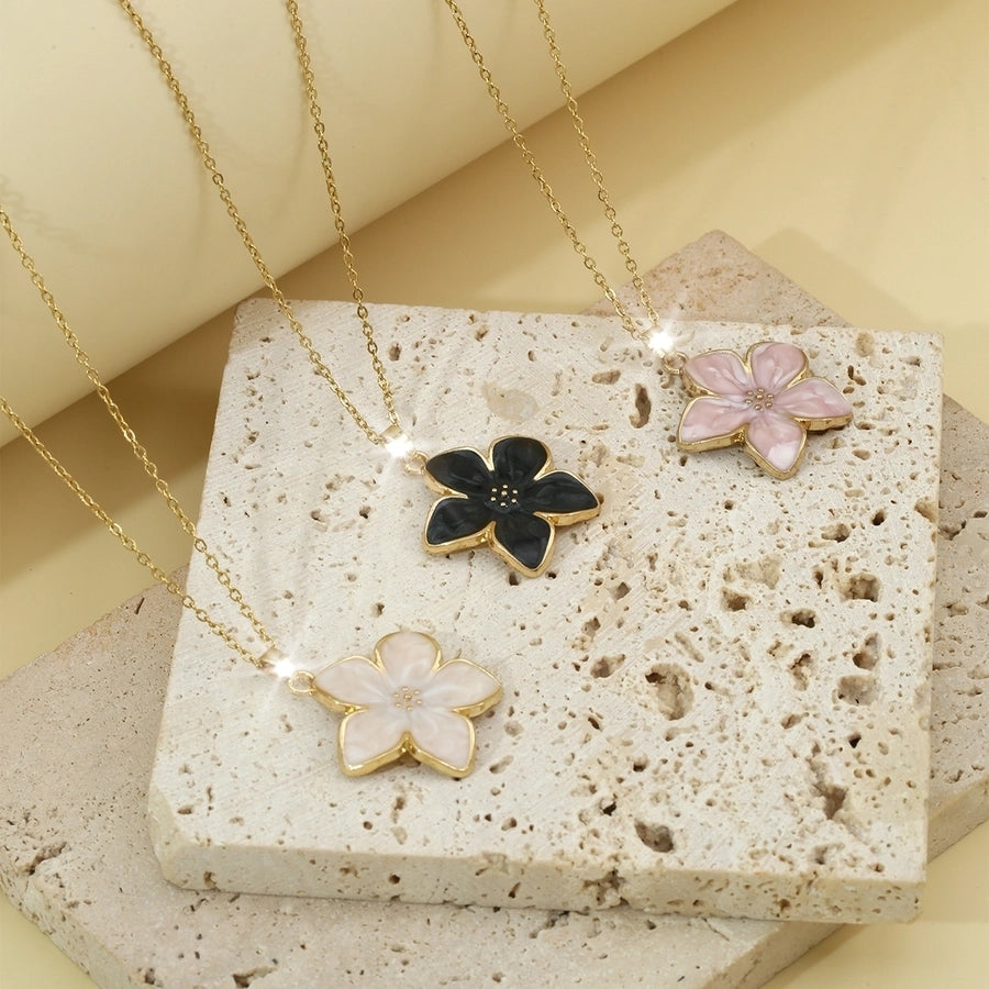 Elegant Sweet Flower K Gold Plated 304 Stainless Steel Alloy  Pendant Necklace