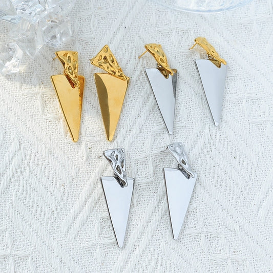 1 Pair Simple Style Korean Style Triangle Plating 304 Stainless Steel 14K Gold Plated Drop Earrings - CEJEW