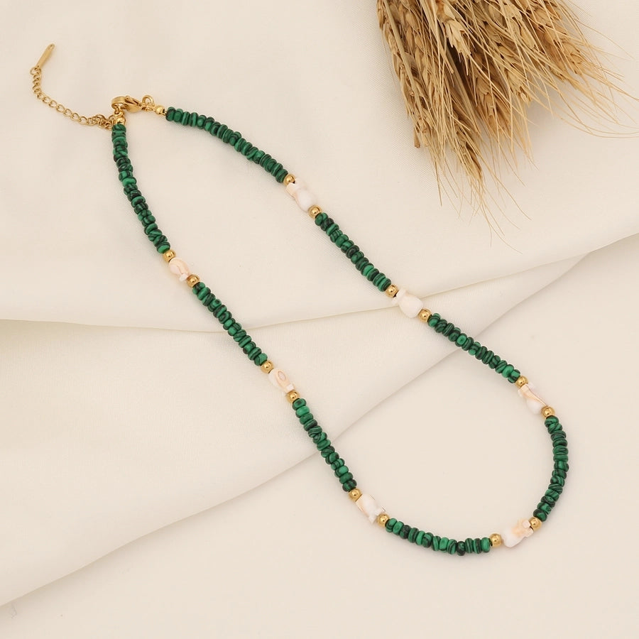 bohemian color block stainless steel natural stone beaded handmade necklace 1 piece