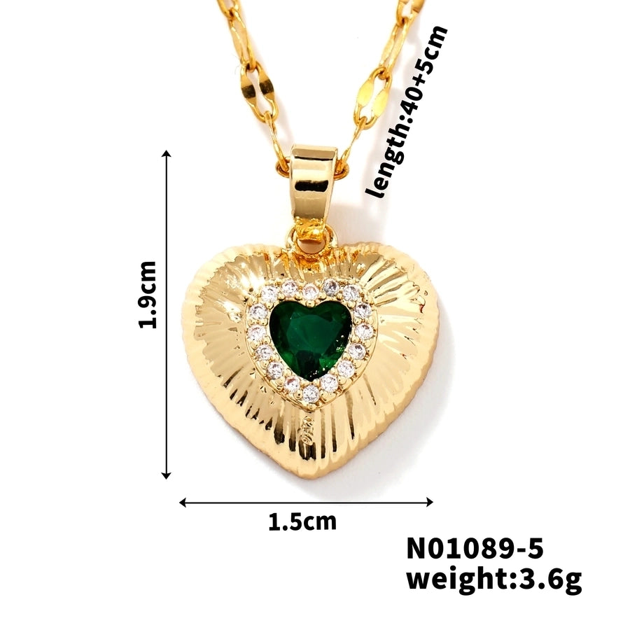 Jewelry Classic Style Heart Shape 304 Stainless Steel Copper Zircon K Gold Plated Rhodium Plated Inlay Pendant Necklace