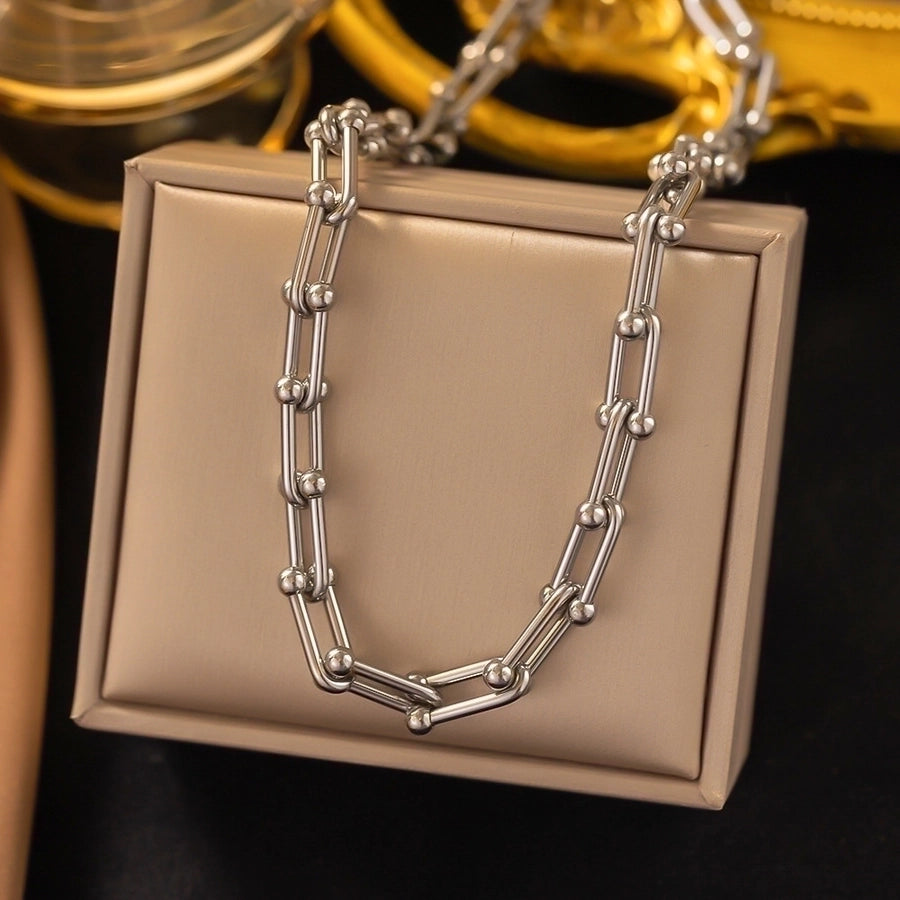 304 Stainless Steel 18K Gold Plated Casual Streetwear Plating U Shape Bracelets Necklace