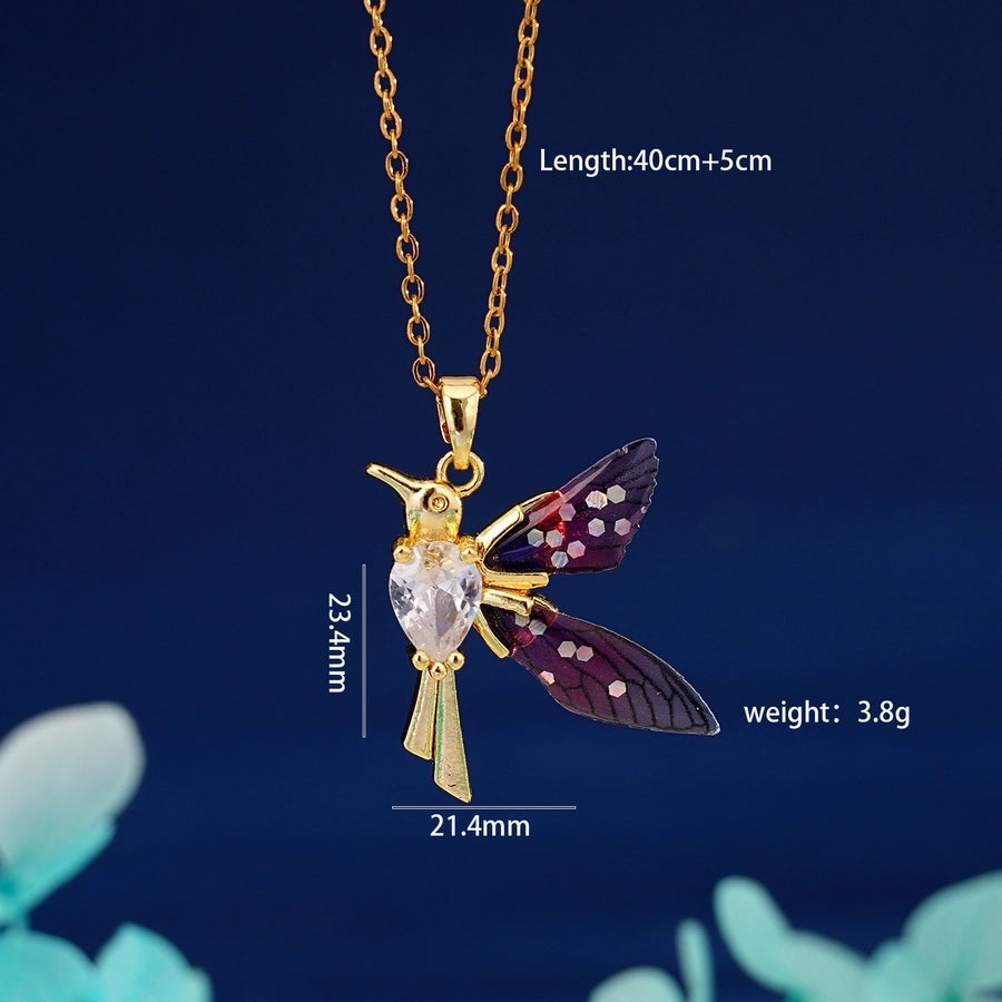 304 Stainless Steel Copper Inlay Animal Zircon Pendant Necklace