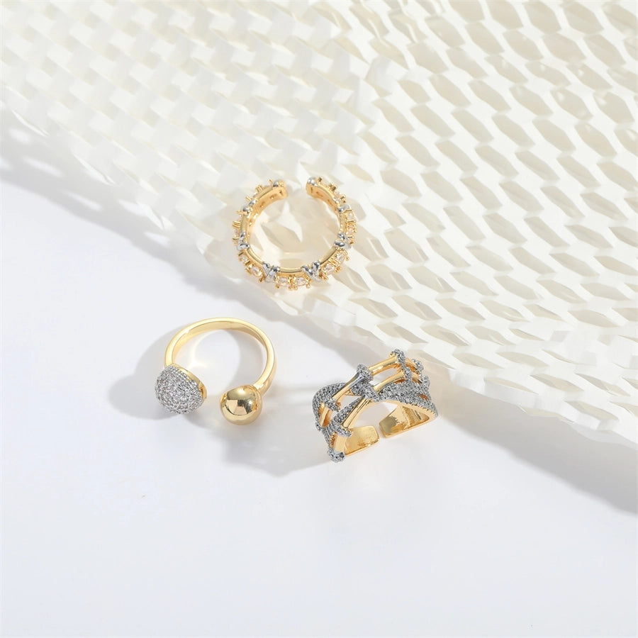 Copper 14K Gold Plated Inlay Geometric Zircon Open Rings