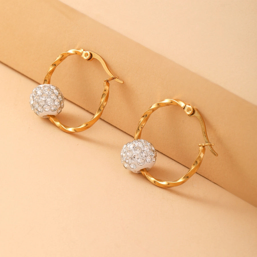 1 Pair Simple Style Color Block Inlay Stainless Steel Artificial Rhinestones 18K Gold Plated Earrings