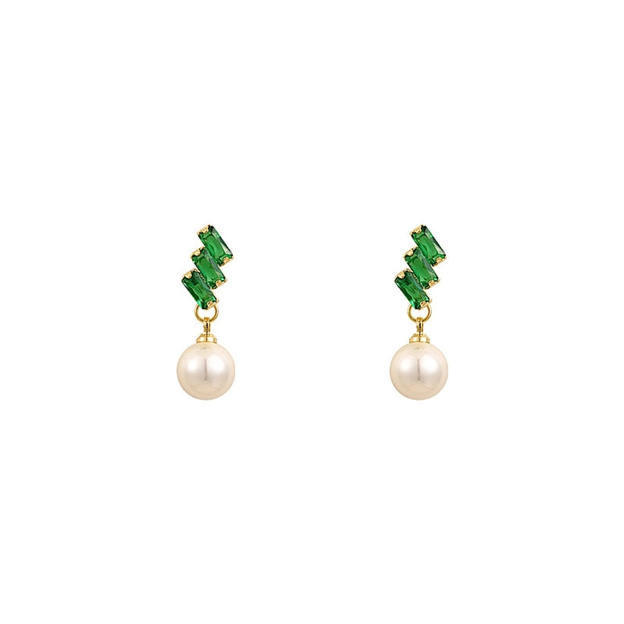 1 Pair Casual Simple Style Streetwear Geometric Inlay Copper Artificial Pearls Zircon Drop Earrings