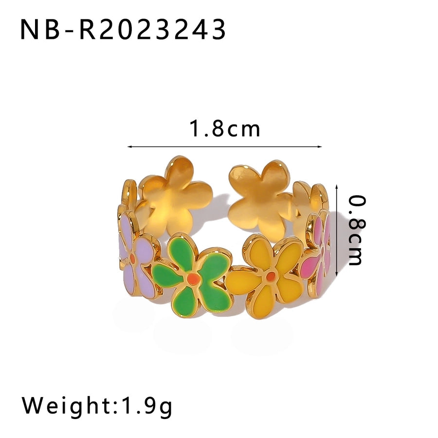 Jewelry Retro IG Style Heart Shape Flower Titanium Steel Enamel Plating Stainless Steel Rings