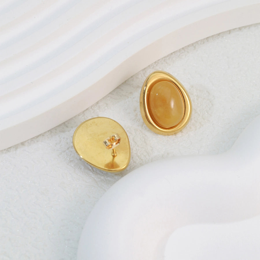 1 Pair Elegant Classical Commute Oval Inlay 304 Stainless Steel Opal 18K Gold Plated Ear Studs