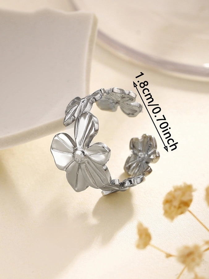 Jewelry Retro French Style Simple Style Heart Shape Flower Bow Knot Titanium Steel Open Rings