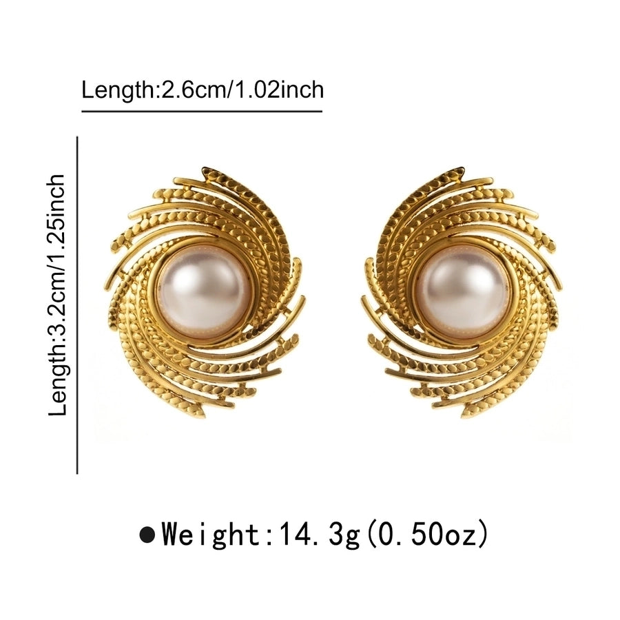 1 Pair Retro Artistic Geometric Plating Inlay 304 Stainless Steel Pearl 18K Gold Plated Ear Studs