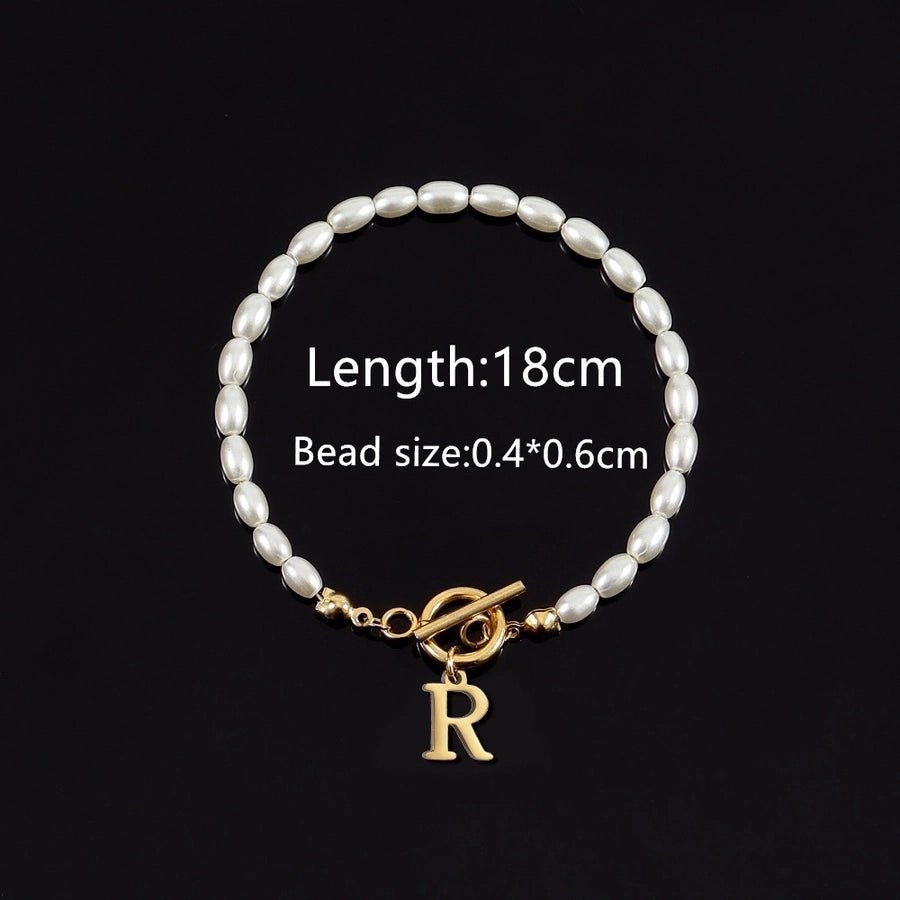 Elegant Simple Style Classic Style Letter 304 Stainless Steel Artificial Pearl Bracelets In Bulk - CEJEW