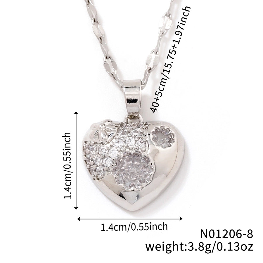 Jewelry Elegant Cute Lady Heart Shape 304 Stainless Steel Copper Zircon K Gold Plated Rhodium Plated Inlay Pendant Necklace