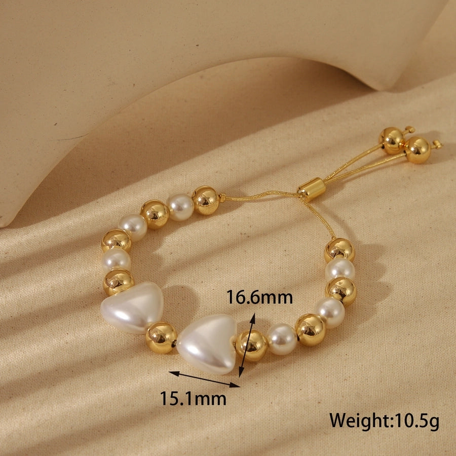 Jewelry Elegant Heart Shape Copper 18K Gold Plated Beaded Imitation Pearl Plating Bracelets