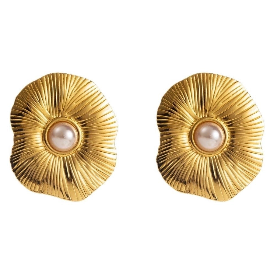 1 Pair Retro Artistic Geometric Plating Inlay 304 Stainless Steel Pearl 18K Gold Plated Ear Studs