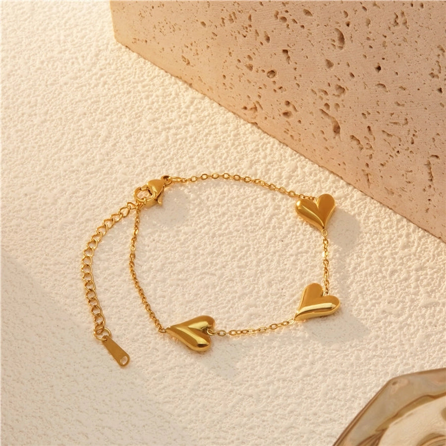 Jewelry Sweet Simple Style Heart Shape 304 Stainless Steel 18K Gold Plated Plating Bracelets Necklace