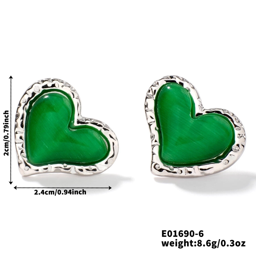 1 Pair Glam Sweet Simple Style Heart Shape Inlay 304 Stainless Steel Natural Stone K Gold Plated Rhodium Plated Ear Studs