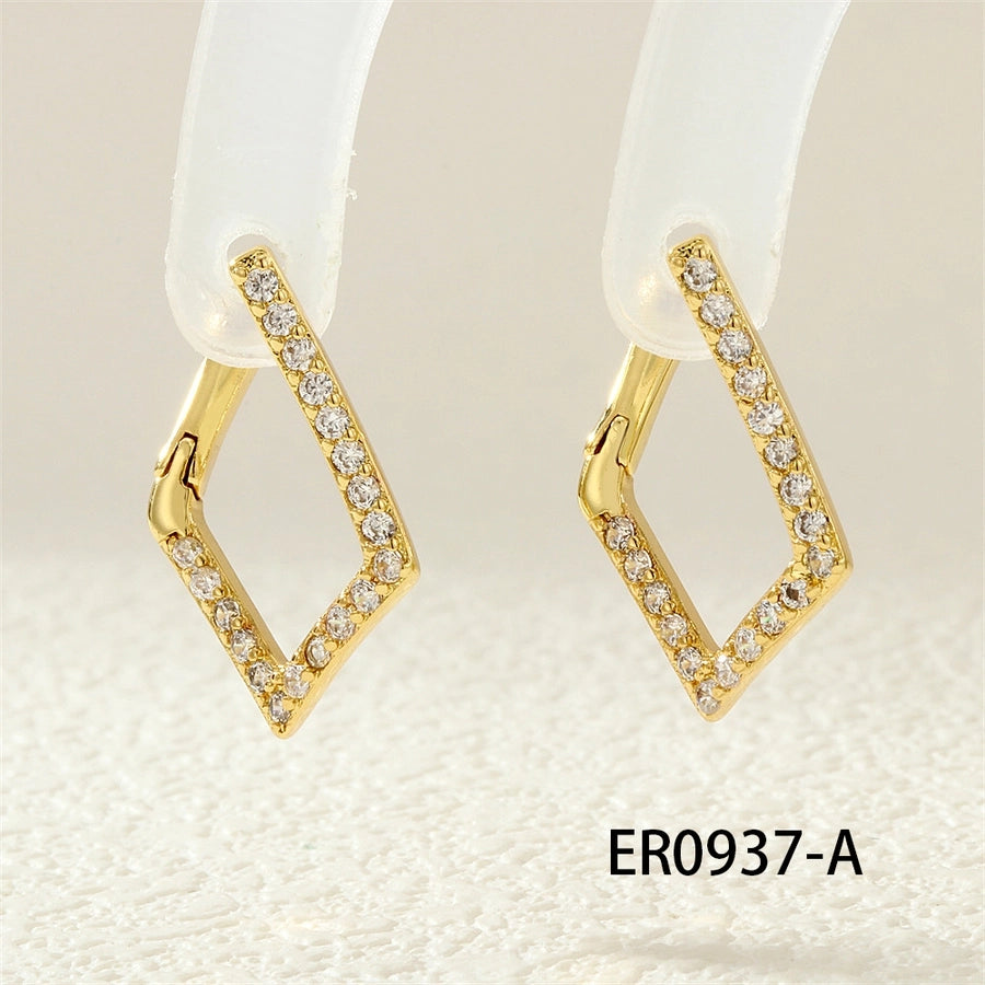 1 Pair IG Style Simple Style Commute Geometric Inlay Copper Zircon 18K Gold Plated Earrings