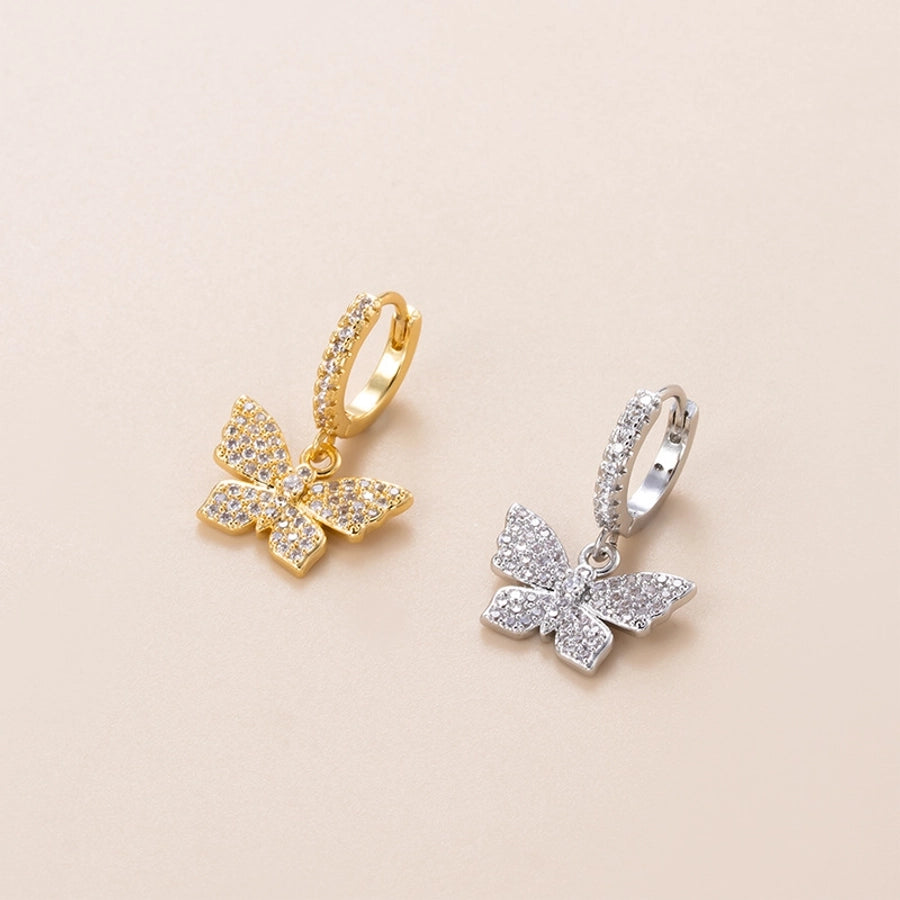 fashion butterfly bow knot copper plating inlay zircon ear studs 1 piece