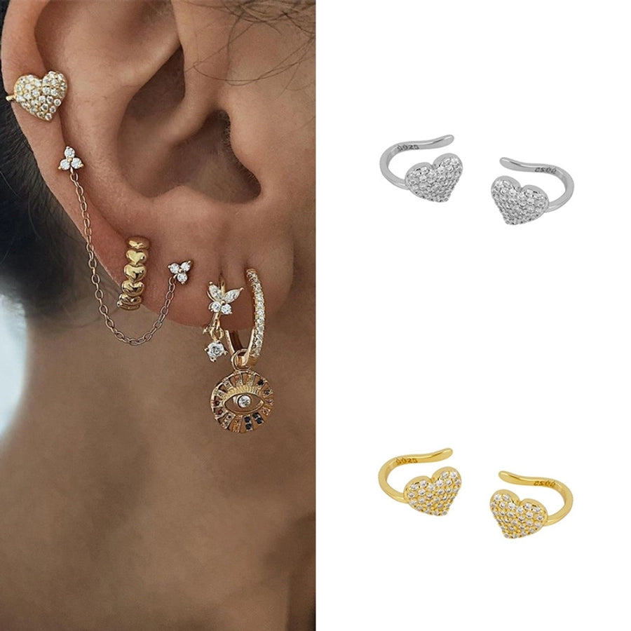 1 Pair IG Style Basic Simple Style Heart Shape Copper Zircon Ear Cuffs - CEJEW