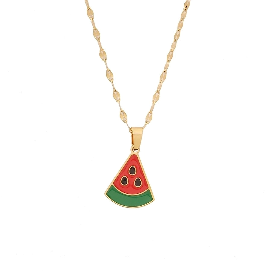 Jewelry Casual Elegant Lady Cherry Strawberry Watermelon 304 Stainless Steel 18K Gold Plated Pendant Necklace