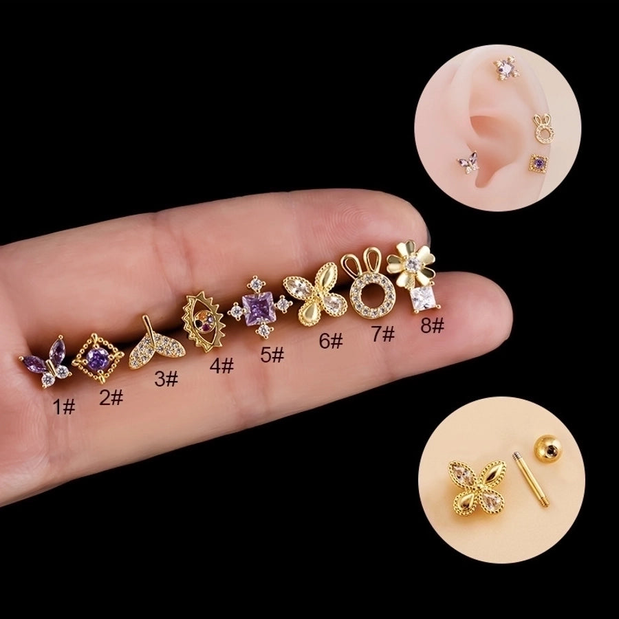 1 Piece Ear Cartilage Rings & Studs Fashion Flower Butterfly Fish Tail 316L Stainless Steel  Copper Inlaid Zircon